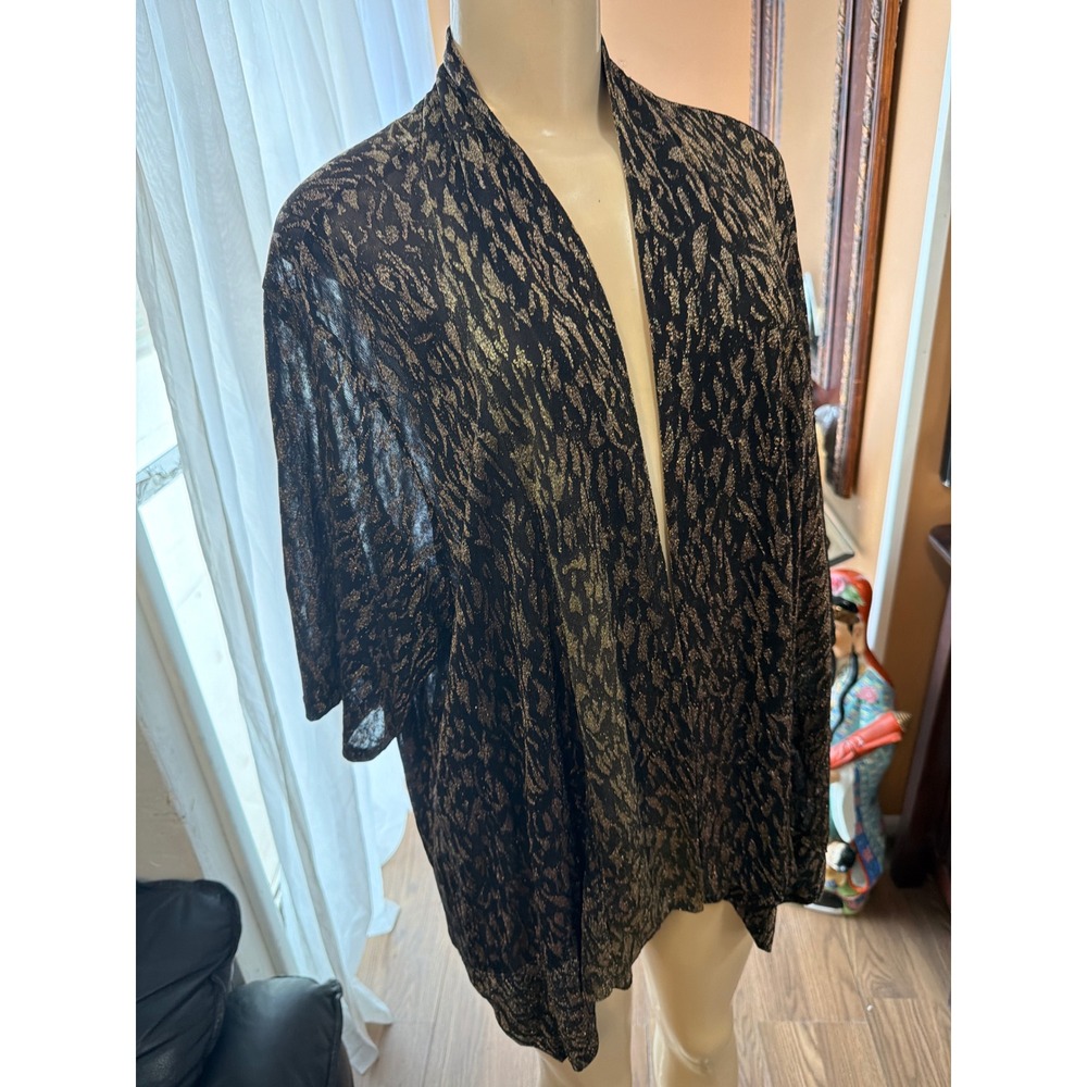JM‎ Collection Woman Black Gold Metallic Animal Print Open Front Cardigan 0X
